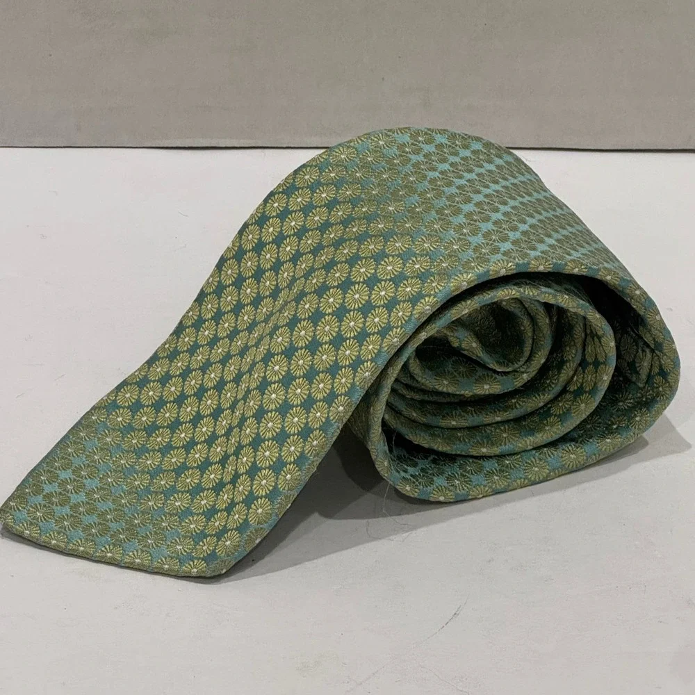 Ike Behar Necktie‎ Mens OS Seafoam Green Silk Geometric Floral Medallion USA